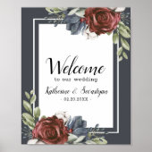 Dusty Blue Floral Dark Welcome Weddenschap Poster (Voorkant)