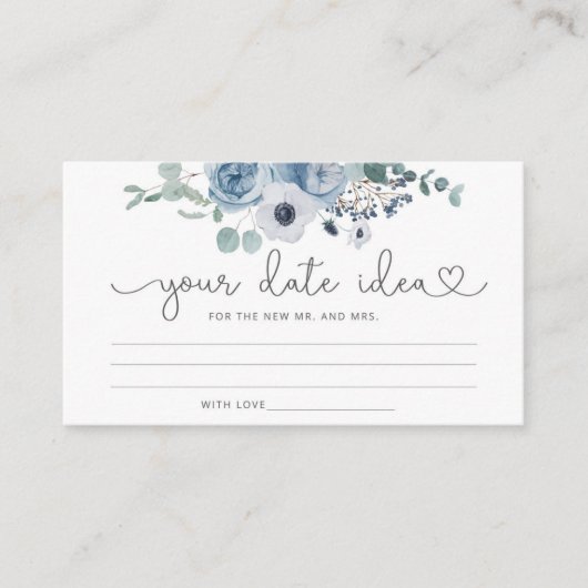 Dusty blue floral Date-ideeën. Datum jar Informatiekaartje (Voorkant)
