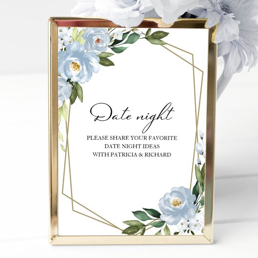 Dusty Blue Floral Date Night Jar Sign Poster