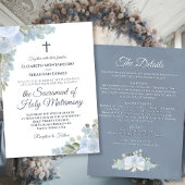 Dusty Blue Floral Details Katholieke bruiloft Kaart