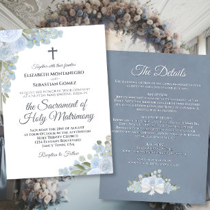 Dusty Blue Floral Details Katholieke bruiloft Kaart