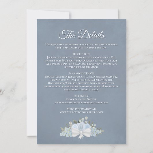 Dusty Blue Floral Details Katholieke bruiloft Kaart (Achterkant)