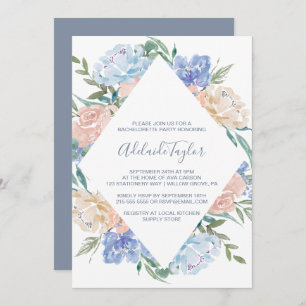 Dusty Blue Floral Diamond Bachelorette Party Kaart