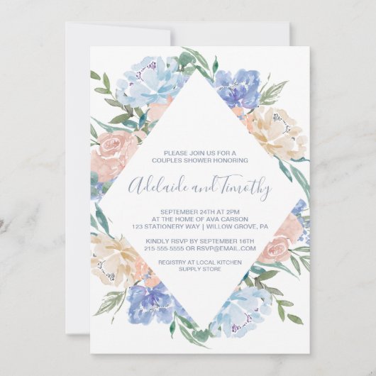 Dusty Blue Floral Diamond Couples Kaart (Voorkant)