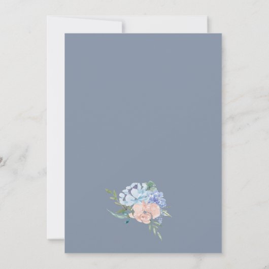 Dusty Blue Floral Diamond Monogram het huwelijk va Kaart (Achterkant)