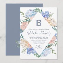 Dusty Blue Floral Diamond Monogram het huwelijk va