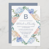Dusty Blue Floral Diamond Monogram Wedding Kaart (Voorkant / Achterkant)