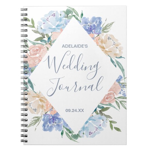Dusty Blue Floral Diamond Wedding Planner Notitieboek (Voorkant)