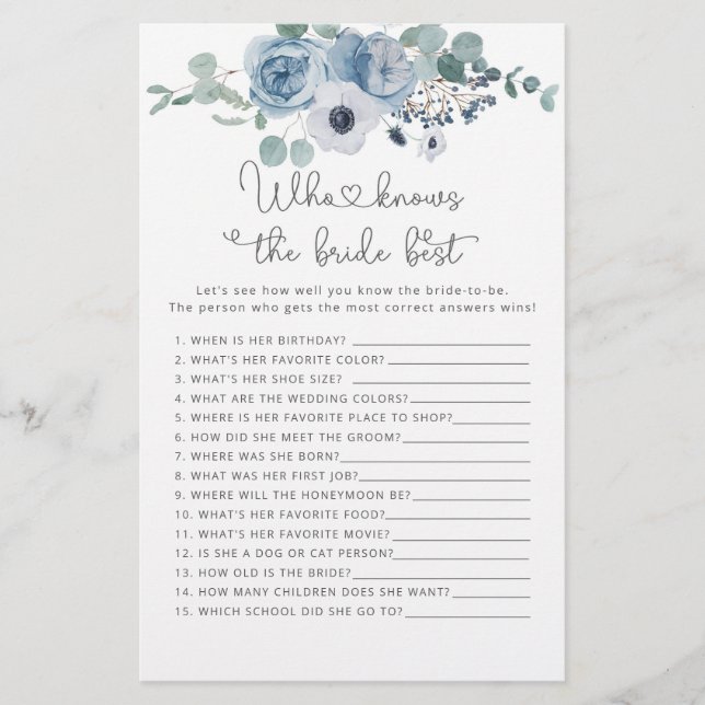 Dusty blue floral die de beste wedstrijd kent (Voorkant)