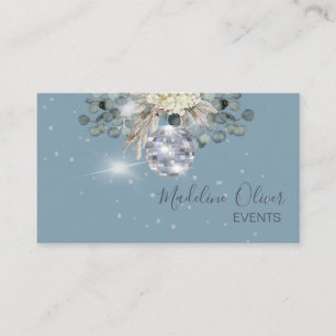 Dusty Blue Floral Disco Ball Evenementenplanner Visitekaartje