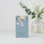 Dusty Blue Floral Disco Ball Sieraden Display Visitekaartje (Staand voorkant)