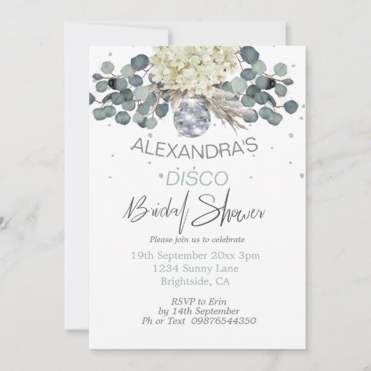 Dusty Blue Floral Disco Ball Vrijgezellenfeest Kaart (Voorkant)