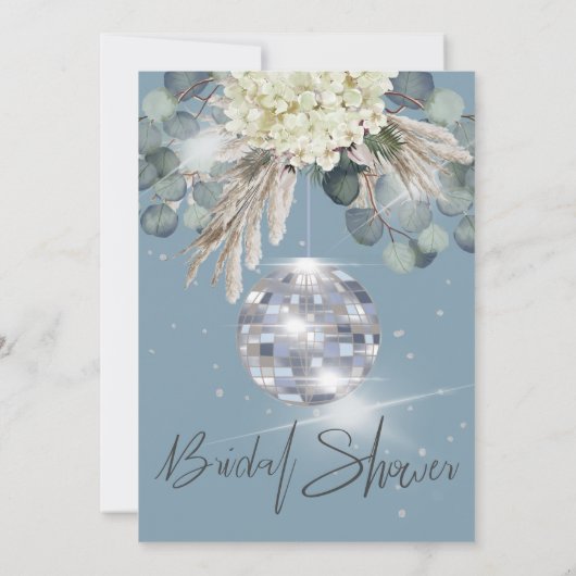Dusty Blue Floral Disco Ball Vrijgezellenfeest Kaart (Achterkant)