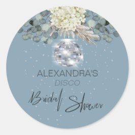 Dusty Blue Floral Disco Ball Vrijgezellenfeest Ronde Sticker
