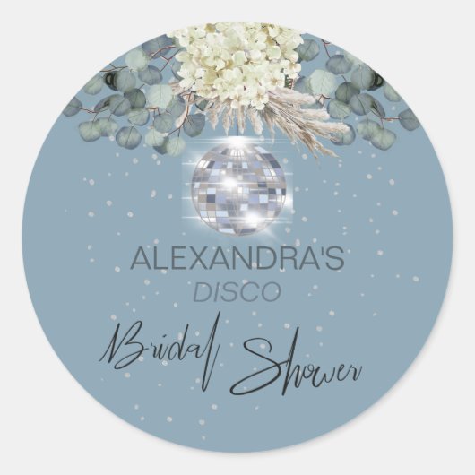Dusty Blue Floral Disco Ball Vrijgezellenfeest Ronde Sticker (Voorkant)