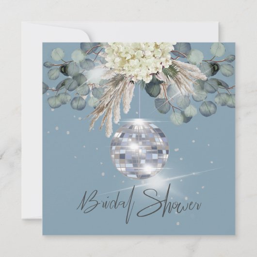 Dusty Blue Floral Disco Ball Vrijgezellenfeest Squ Kaart (Achterkant)