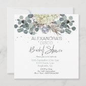 Dusty Blue Floral Disco Ball Vrijgezellenfeest Squ Kaart (Voorkant)