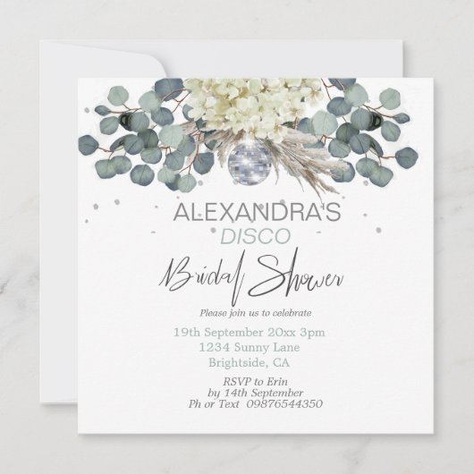Dusty Blue Floral Disco Ball Vrijgezellenfeest Squ Kaart (Voorkant)