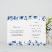 Dusty Blue Floral DIY Folded Wedding Programme (Staand voorkant)