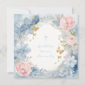 Dusty Blue Floral doop uitnodiging (Achterkant)