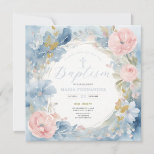 Dusty Blue Floral doop uitnodiging