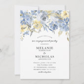 Dusty Blue Floral Drop Engagement Party Kaart (Voorkant)