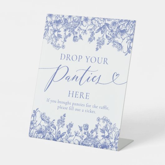 Dusty Blue Floral Drop je slipje hier spel teken Reclamebord Met Voetstuk (Voorkant)