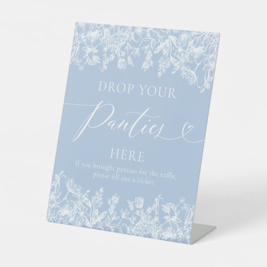Dusty Blue Floral Drop je slipje hier spel teken Reclamebord Met Voetstuk (Voorkant)
