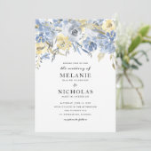 Dusty Blue Floral Drop Wedding Invitation Kaart (Staand voorkant)