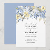 Dusty Blue Floral Drop Wedding Invitation Kaart (Voorkant / Achterkant)