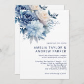 Dusty Blue Floral Dusty Roos Blush Pink Wedding Kaart (Voorkant / Achterkant)