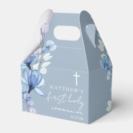 Dusty Blue Floral Eerste Heilige Communie Bedankdoosjes