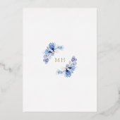 Dusty Blue Floral Eerste Heilige Communie Goud Folie Uitnodiging (Achterkant)