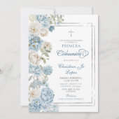 Dusty Blue Floral Eerste Heilige Communie I Kaart (Voorkant)