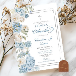 Dusty Blue Floral Eerste Heilige Communie I Kaart
