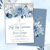 Dusty Blue Floral Eerste Heilige Communie Kaart