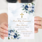 Dusty Blue Floral Eerste Heilige Communie Kaart