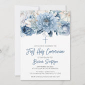 Dusty Blue Floral Eerste Heilige Communie Kaart (Voorkant)
