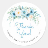 Dusty Blue Floral Elegant Baby shower Bedankt Ronde Sticker (Voorkant)