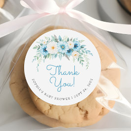Dusty Blue Floral Elegant Baby shower Bedankt Ronde Sticker