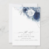 Dusty Blue Floral Elegant Botanical Save the Date Aankondiging (Voorkant)