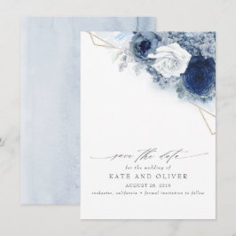 Dusty Blue Floral Elegant Botanical Save the Date Aankondiging