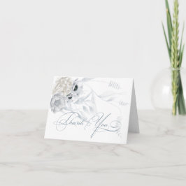 Dusty Blue Floral Elegant Calligraphy Bedankkaart