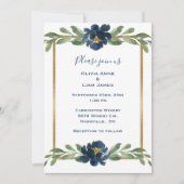 Dusty Blue Floral Elegant Floral Gold Wedding Kaart (Voorkant)