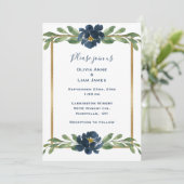 Dusty Blue Floral Elegant Floral Gold Wedding Kaart (Staand voorkant)