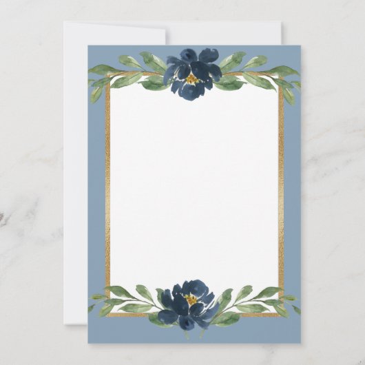 Dusty Blue Floral Elegant Floral Gold Wedding Kaart (Achterkant)