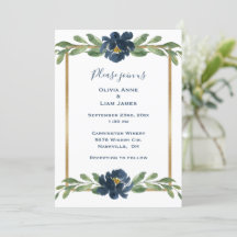 Dusty Blue Floral Elegant Floral Gold Wedding