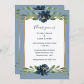 Dusty Blue Floral Elegant Floral Gold Wedding Kaart (Voorkant / Achterkant)