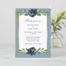 Dusty Blue Floral Elegant Floral Gold Wedding