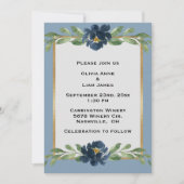 Dusty Blue Floral Elegant Floral Gold Wedding Kaart (Voorkant)